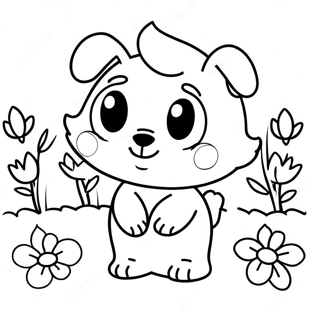 Cute Buttercup in a Garden Coloring Page | Buttercup coloring page