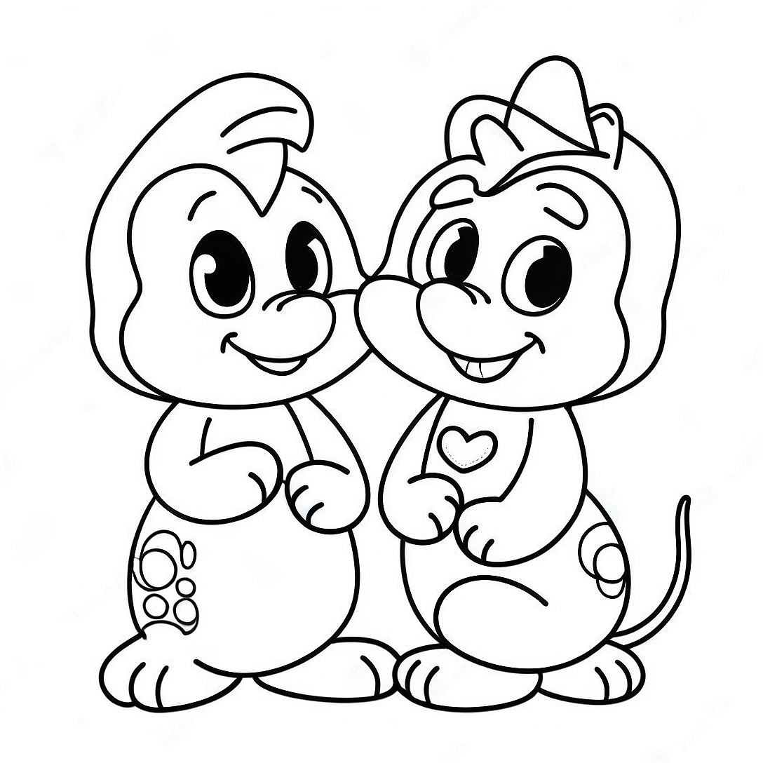 Adorable Disney Characters in Love Coloring Page | Cute Disney Valentines coloring page