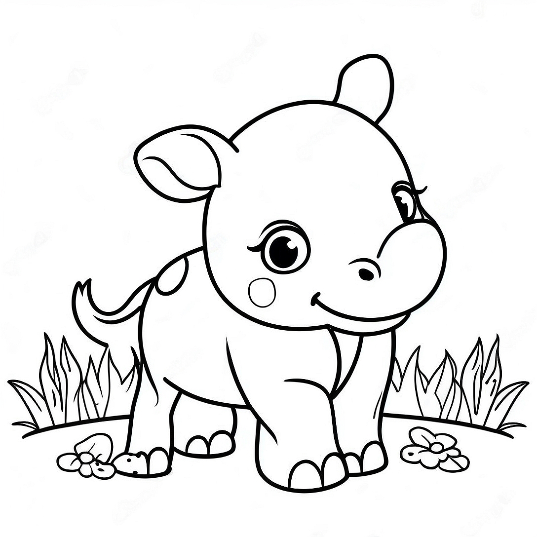 Cute Baby Rhino Coloring Page | Rhino coloring page