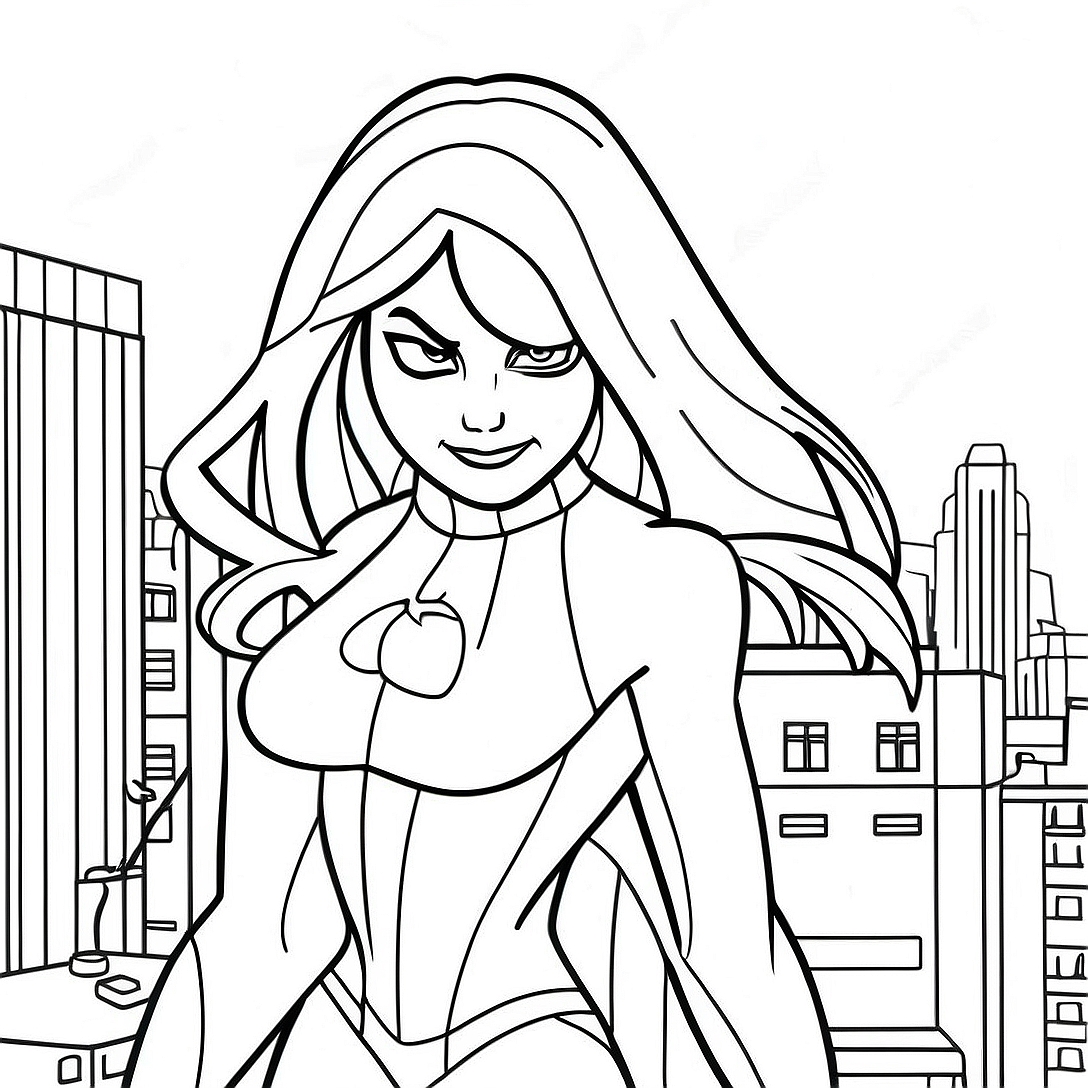 Gwen Stacy in Spider-Man Costume Coloring Page | Gwen Stacy coloring page