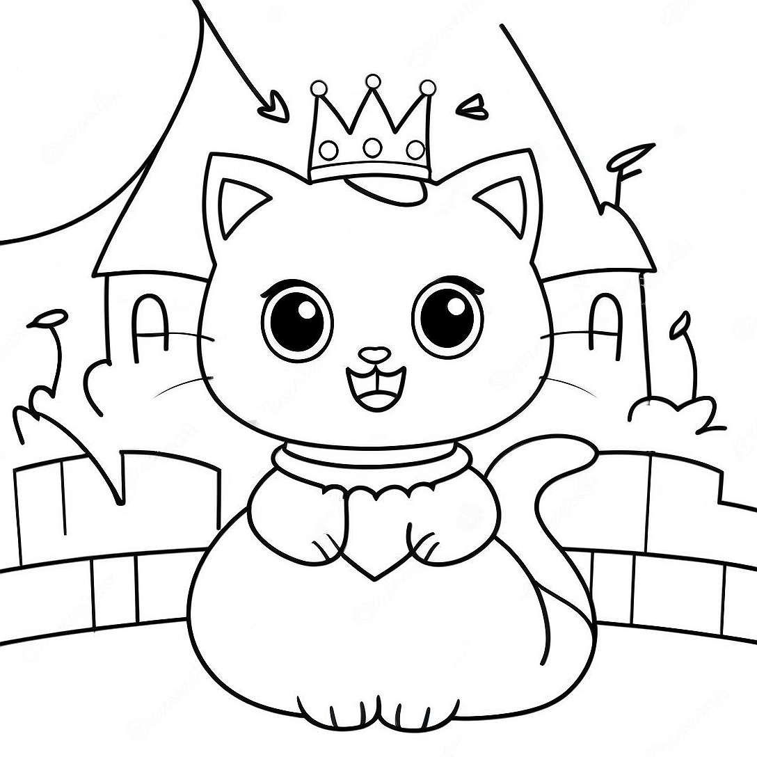Sparkly Princess Kitty in a Castle Coloring Page | Princess Kitty coloring page