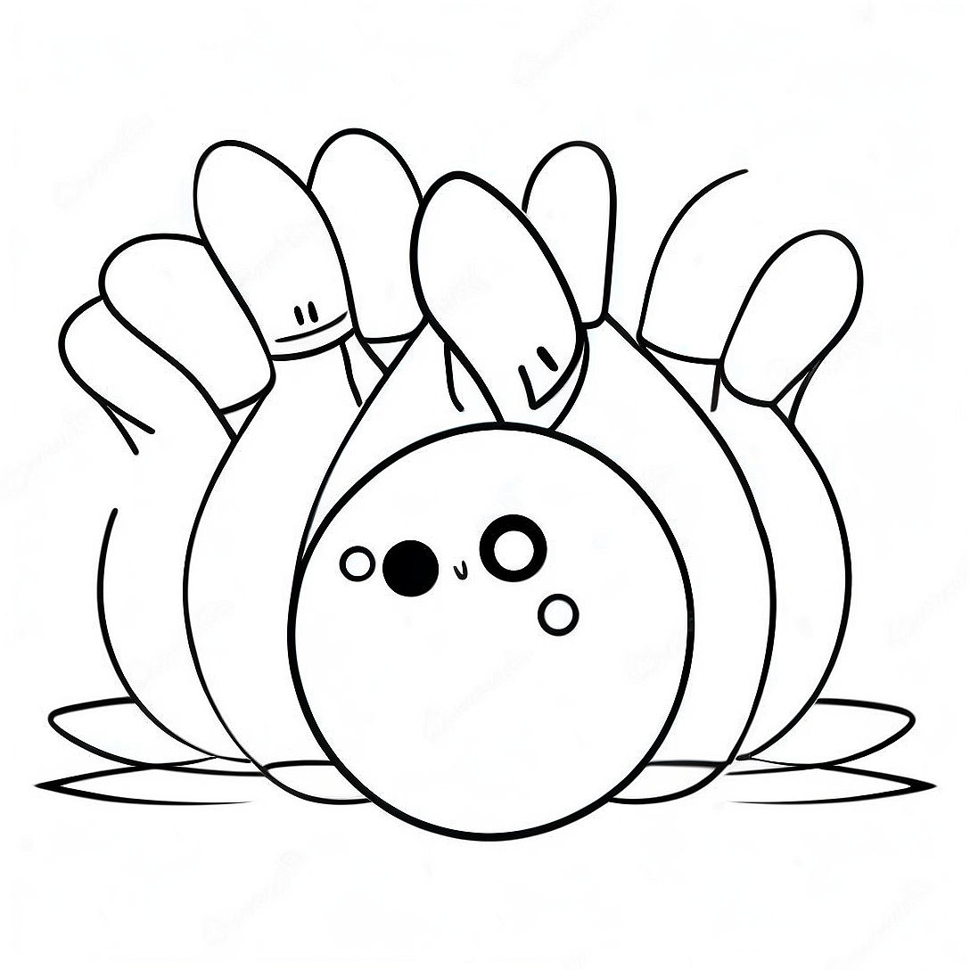 Colorful Bowling Ball and Pins Coloring Page | Bowling coloring page