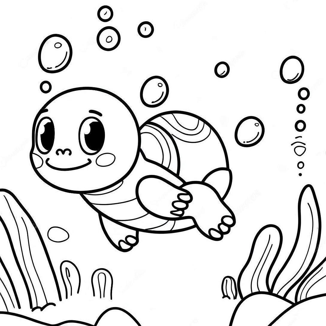 Squirtle Swimming in the Ocean Coloring Page | Squirtle coloring page