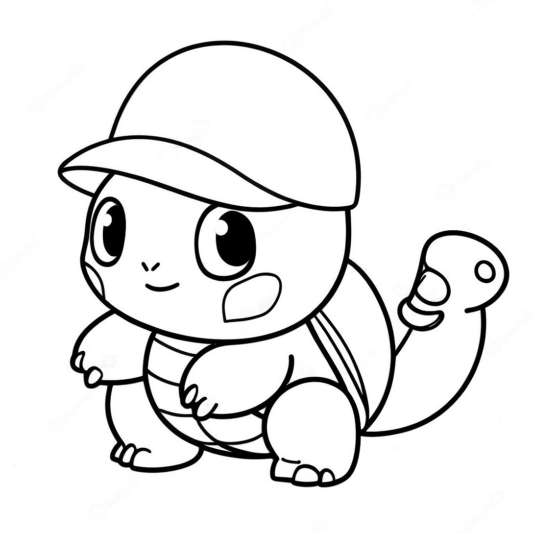 Cute Squirtle with a Hat Coloring Page | Squirtle coloring page