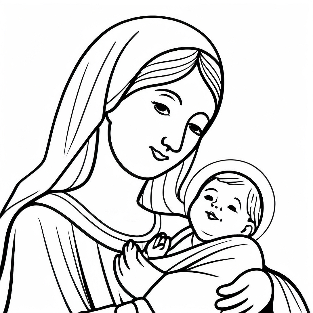 Mary and Baby Jesus Coloring Page | Nativity coloring page