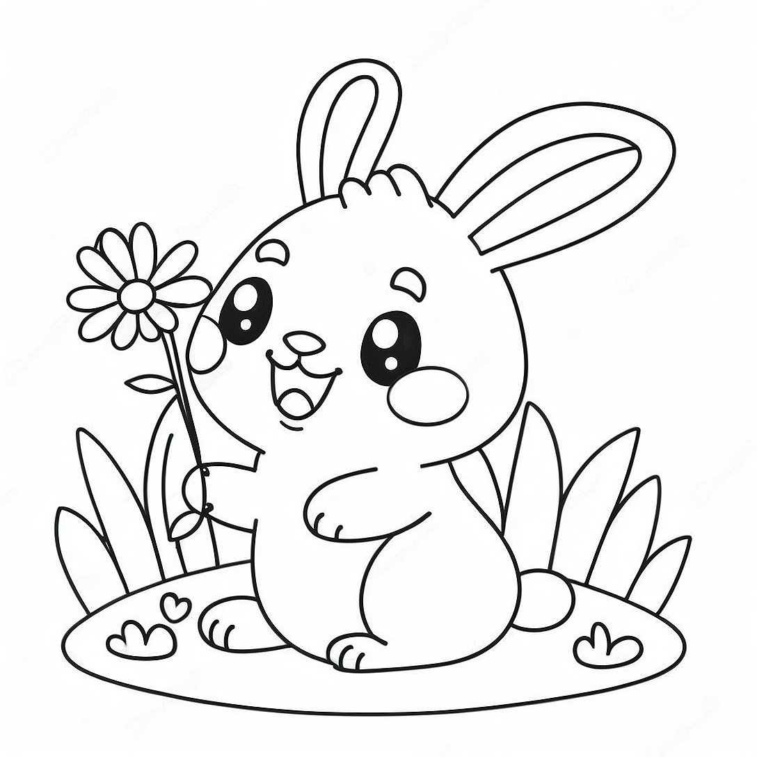 Cute Kawaii Bunny with Flowers Coloring Page | Kawaii Bunny coloring page