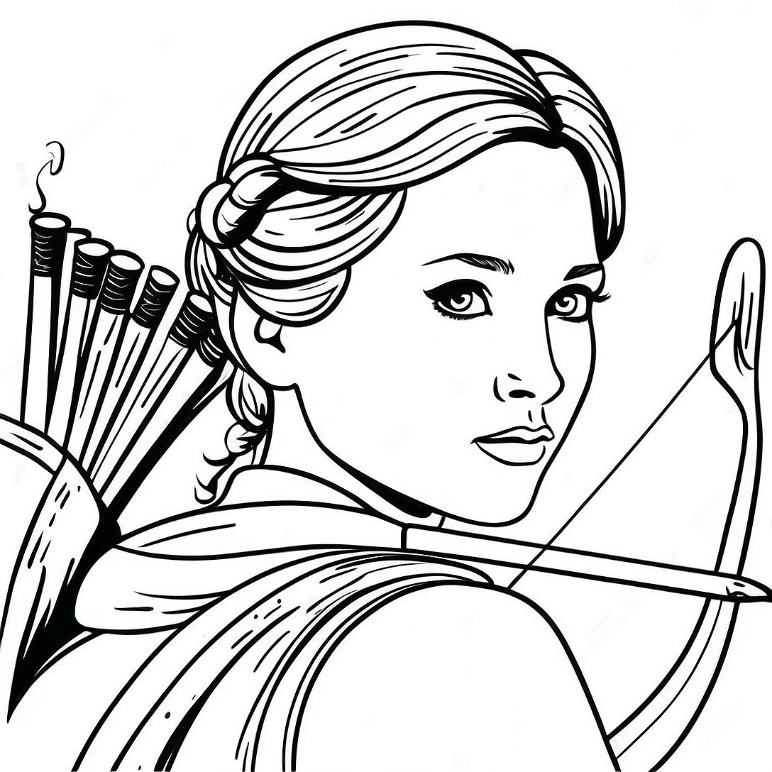 Katniss Everdeen with Bow Coloring Page | Hunger Games coloring page