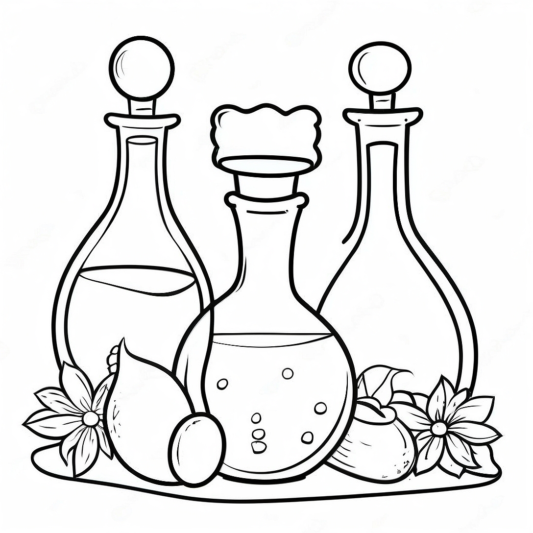 Mysterious Potion Bottles Coloring Page | Potions coloring page