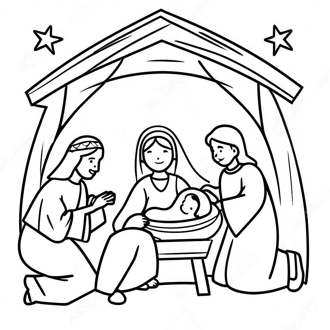 Joyful Nativity Scene Coloring Page | Christmas Story coloring page
