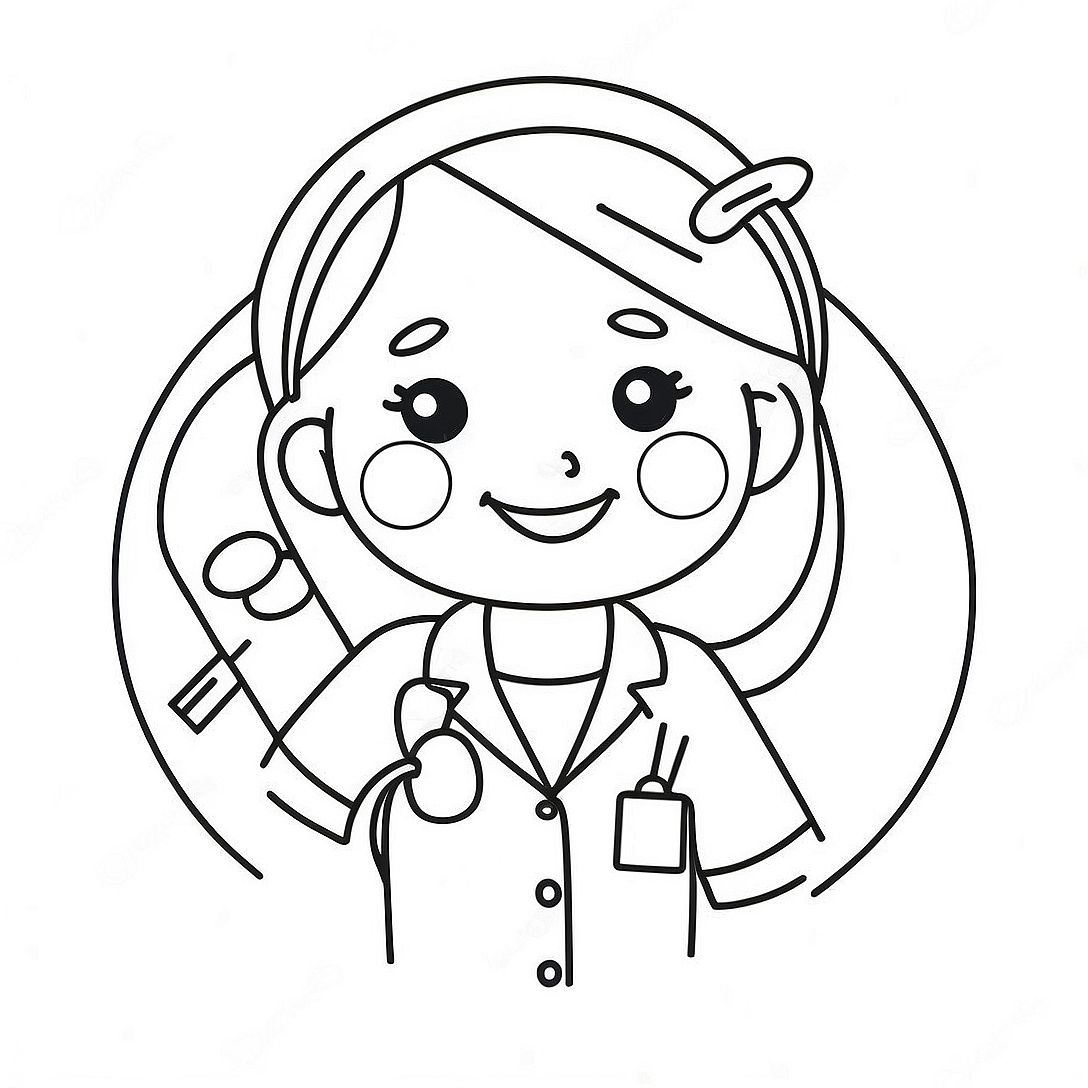 Cute Nurse with Stethoscope Coloring Page | Nurse coloring page