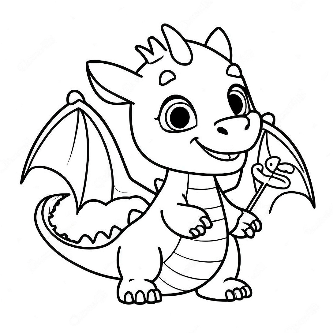 Happy Baby Dragon Playing Coloring Page | Baby Dragon coloring page
