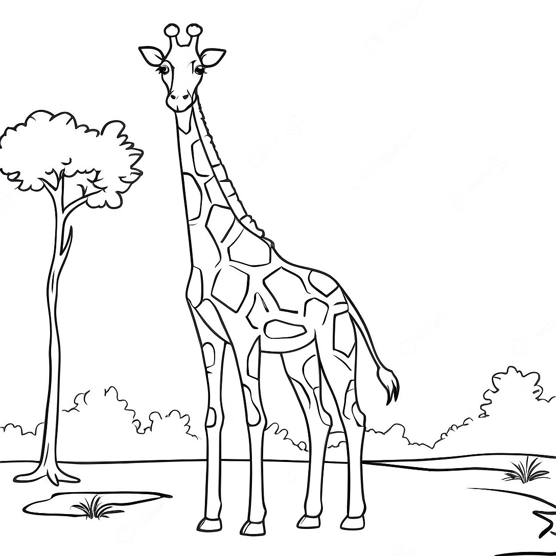 Majestic Giraffe Standing Tall Coloring Page | Realistic Giraffe coloring page