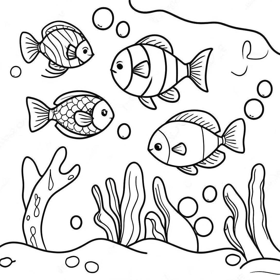 Underwater Ocean Scene Coloring Page | Underwater Ocean for Adults coloring page