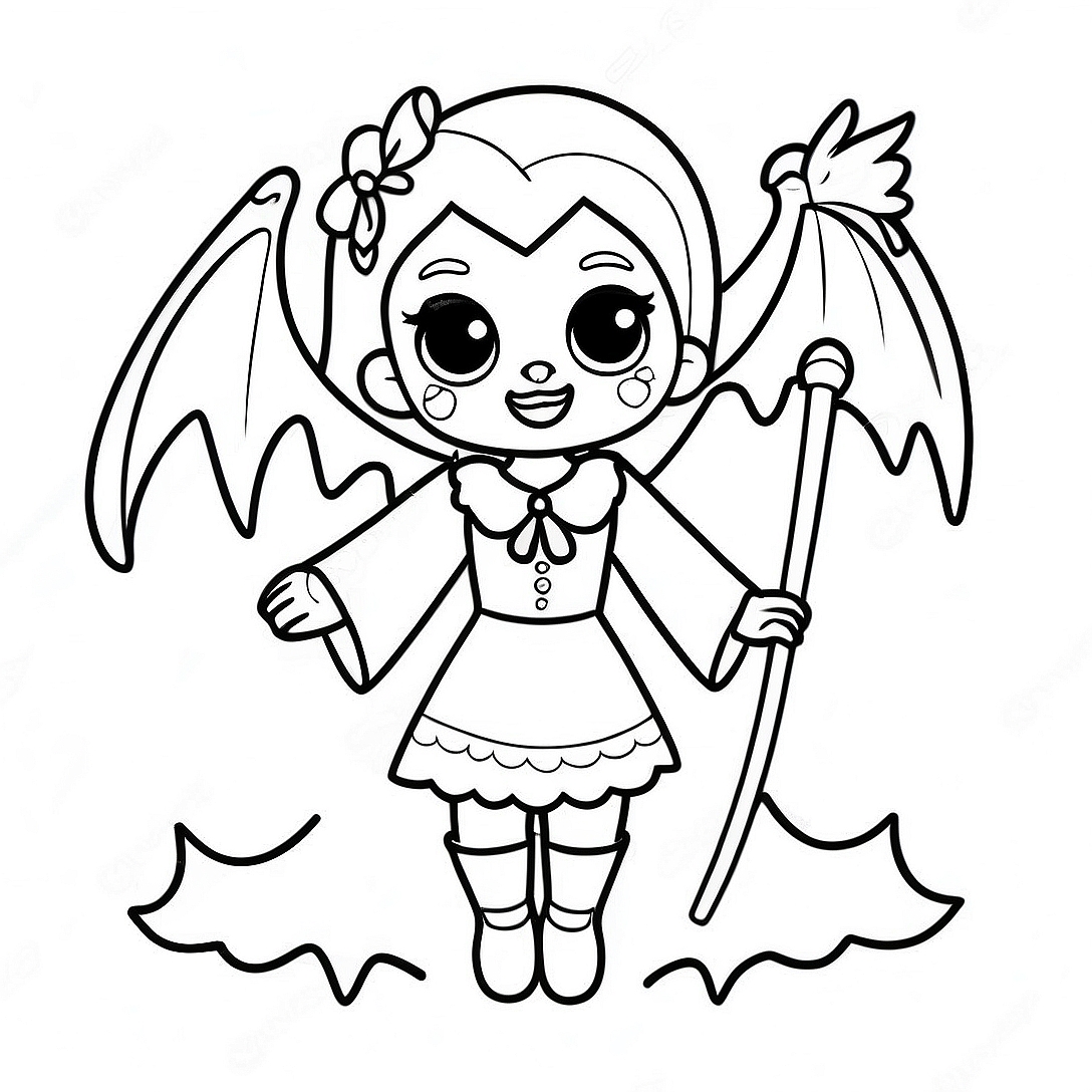 Spooky Girl Vampire with Bat Coloring Page | Girl Vampire coloring page