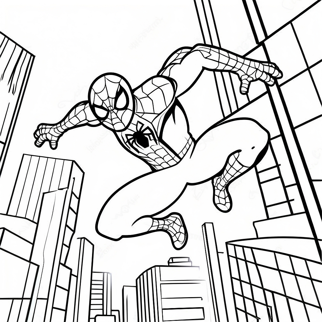 Spider Man Swinging Through the City Coloring Page | Amazing Spider Man coloring page