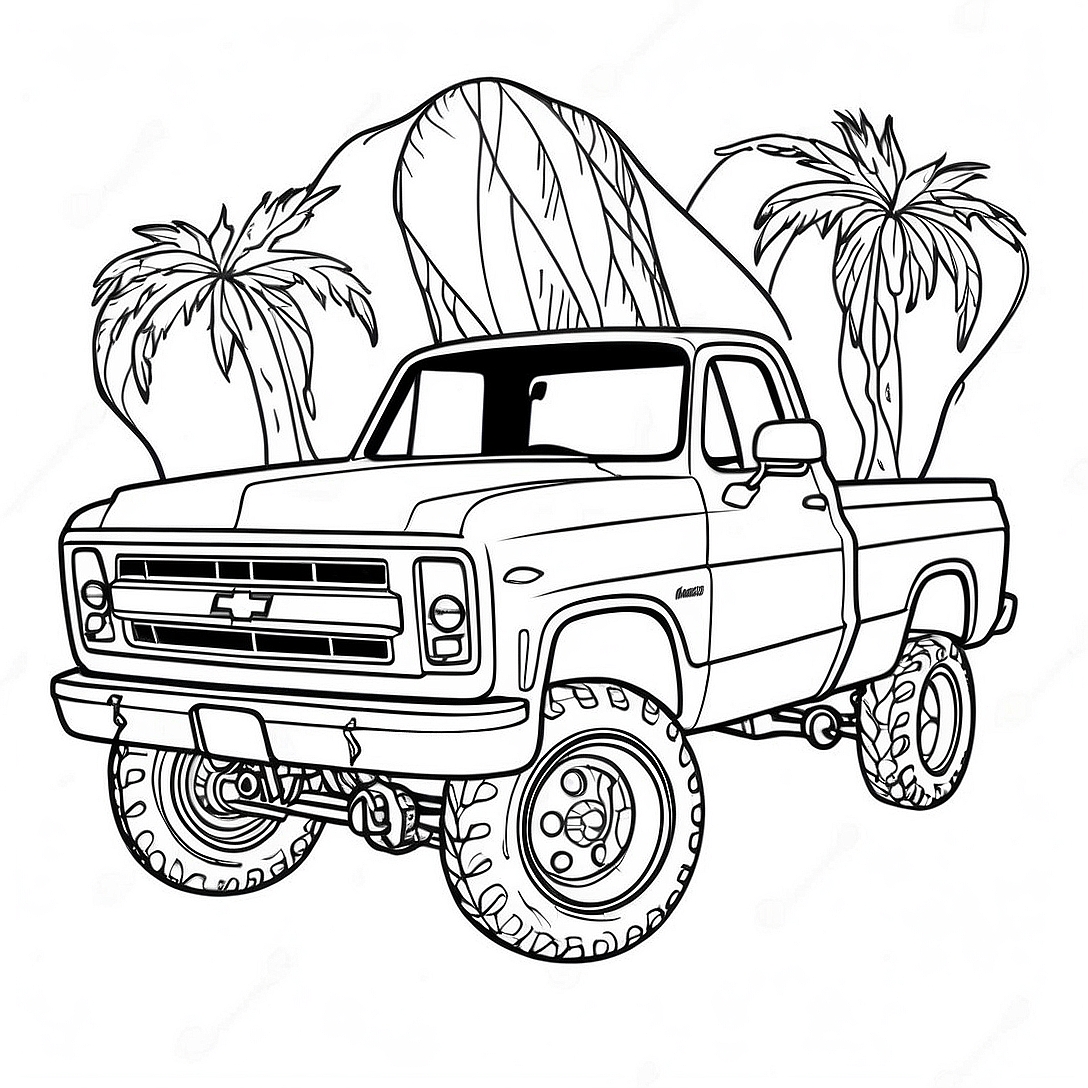 Custom Lifted Chevy Truck Coloring Page | Lifted Chevy Truck coloring page