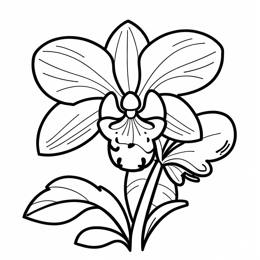 Beautiful Orchid in Bloom Coloring Page | Orchid coloring page
