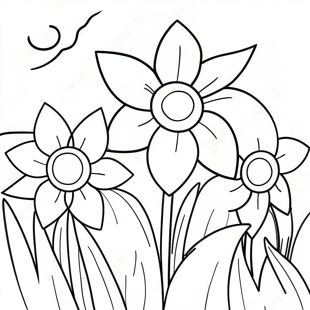 Beautiful Daffodil Garden Coloring Page | Daffodil coloring page