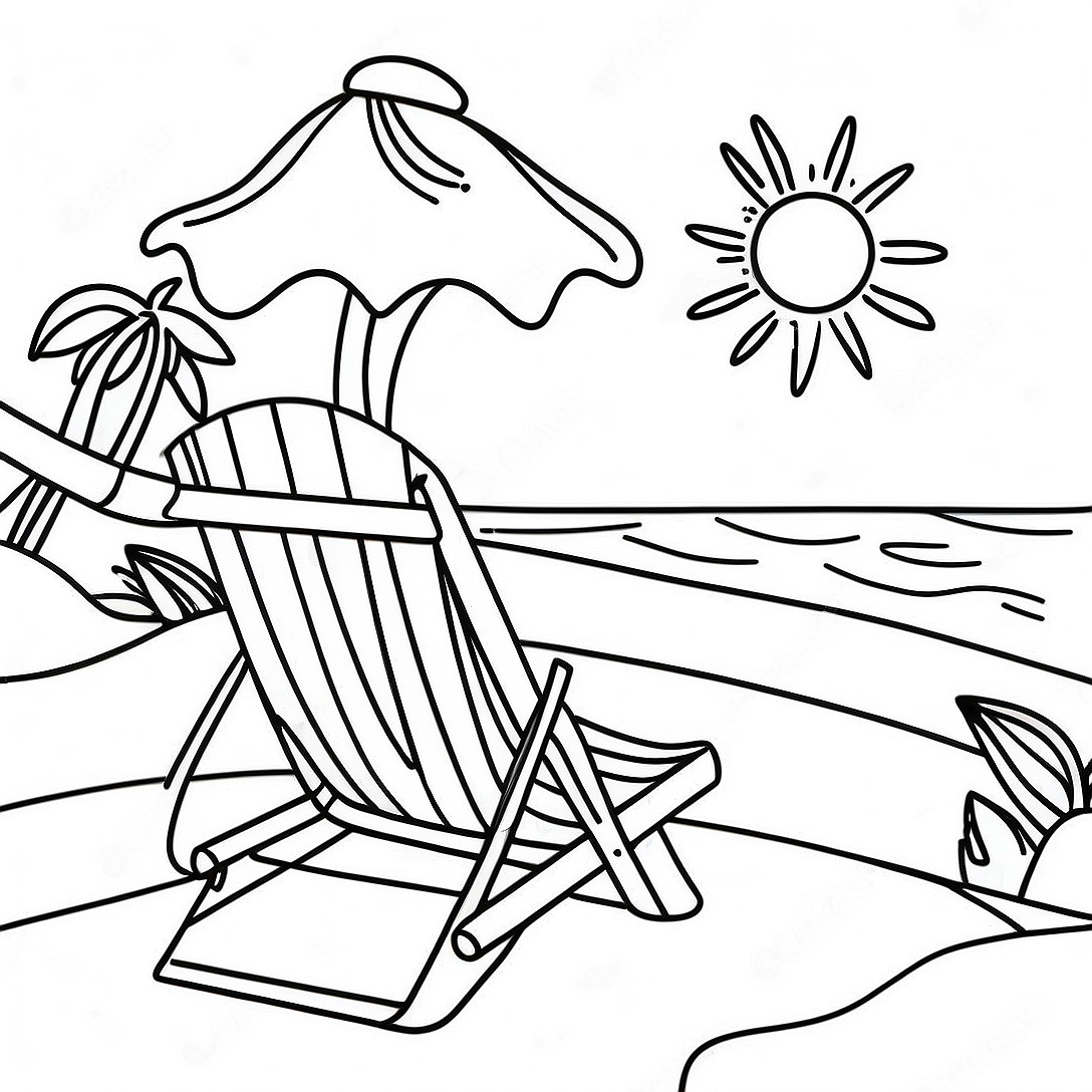 Beach Summer Scene Coloring Page | Beach Summer coloring page