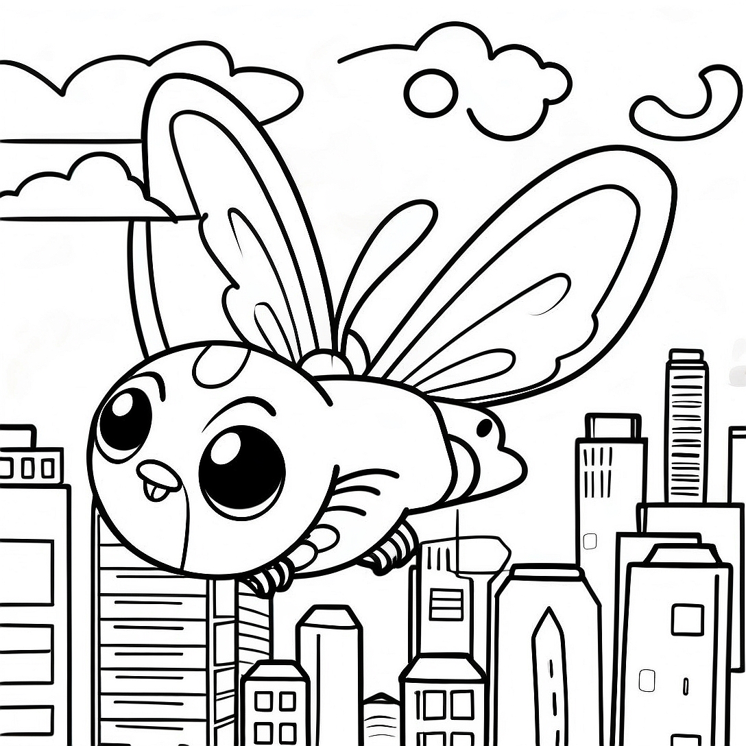Mothra Flying Over City Coloring Page | Mothra coloring page