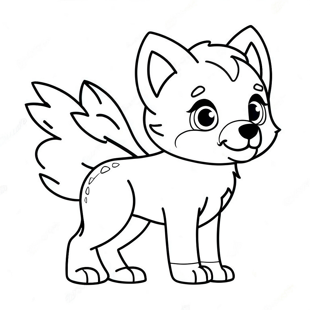 Baby Wolf with Colorful Wings Coloring Page | Baby Wolf with Wings coloring page