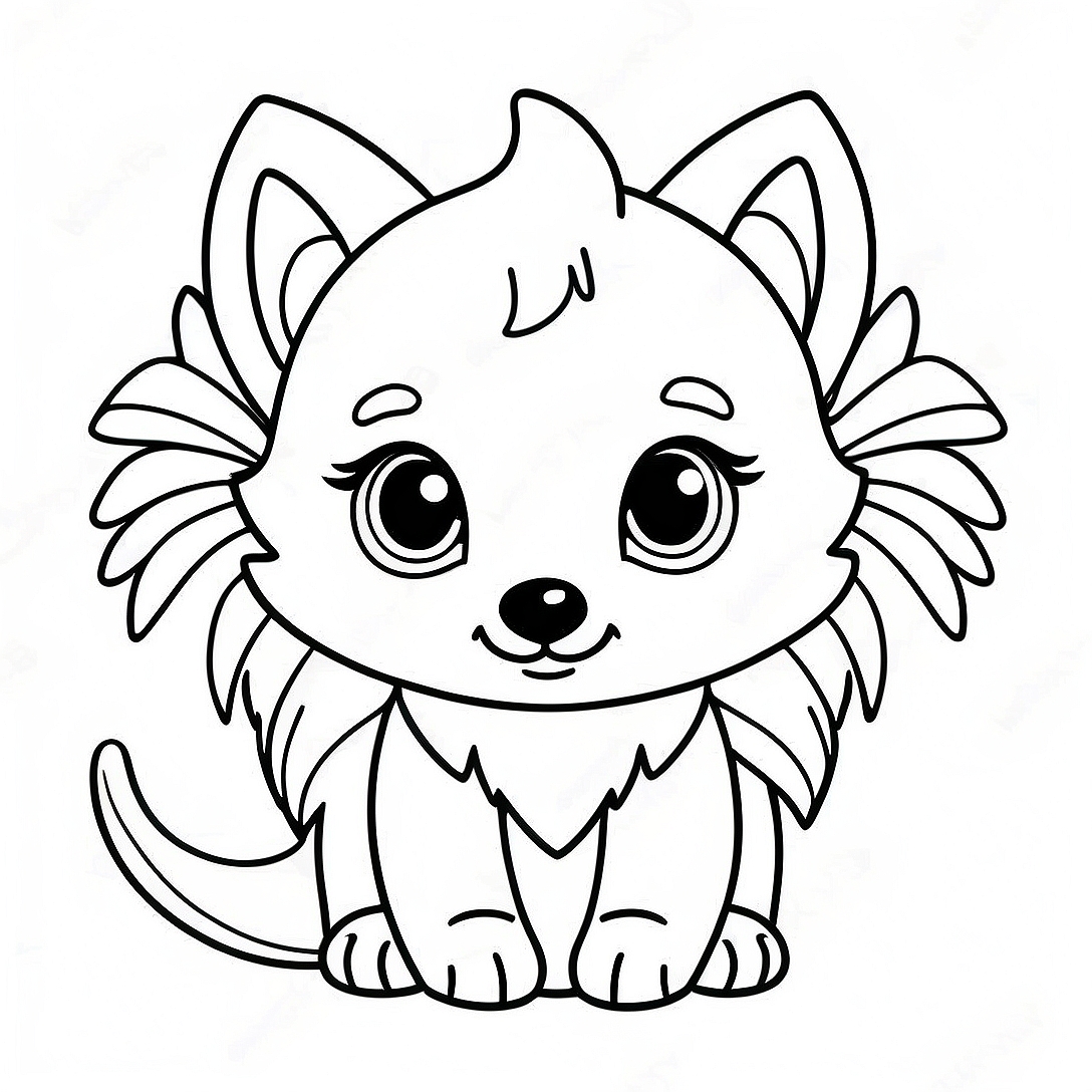 Cute Baby Wolf with Sparkling Wings Coloring Page | Baby Wolf with Wings coloring page