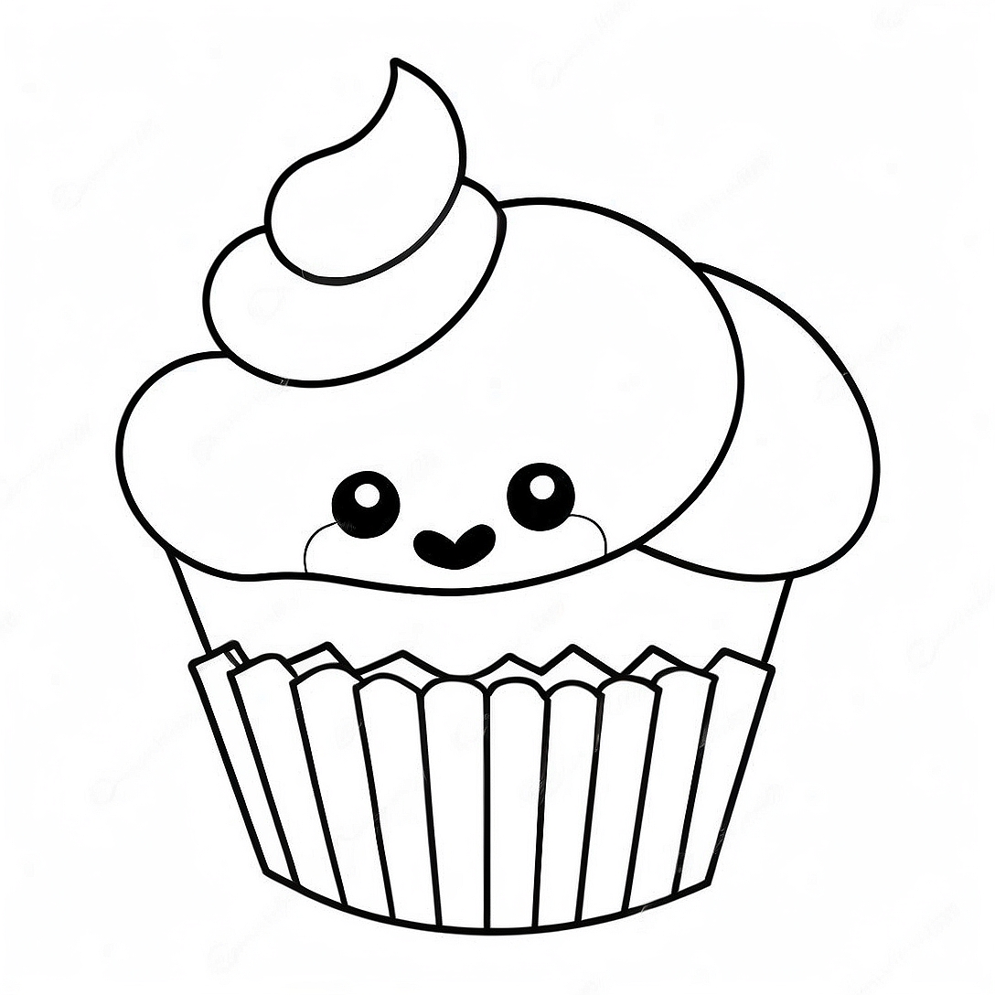 Adorable Cupcake Coloring Page | Cute Dessert coloring page
