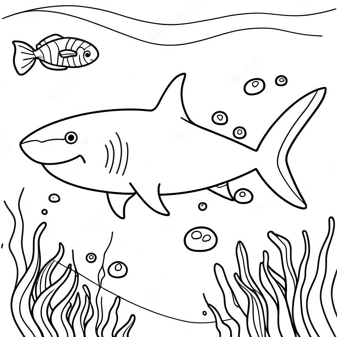 Majestic Tiger Shark in Ocean Coloring Page | Tiger Shark coloring page