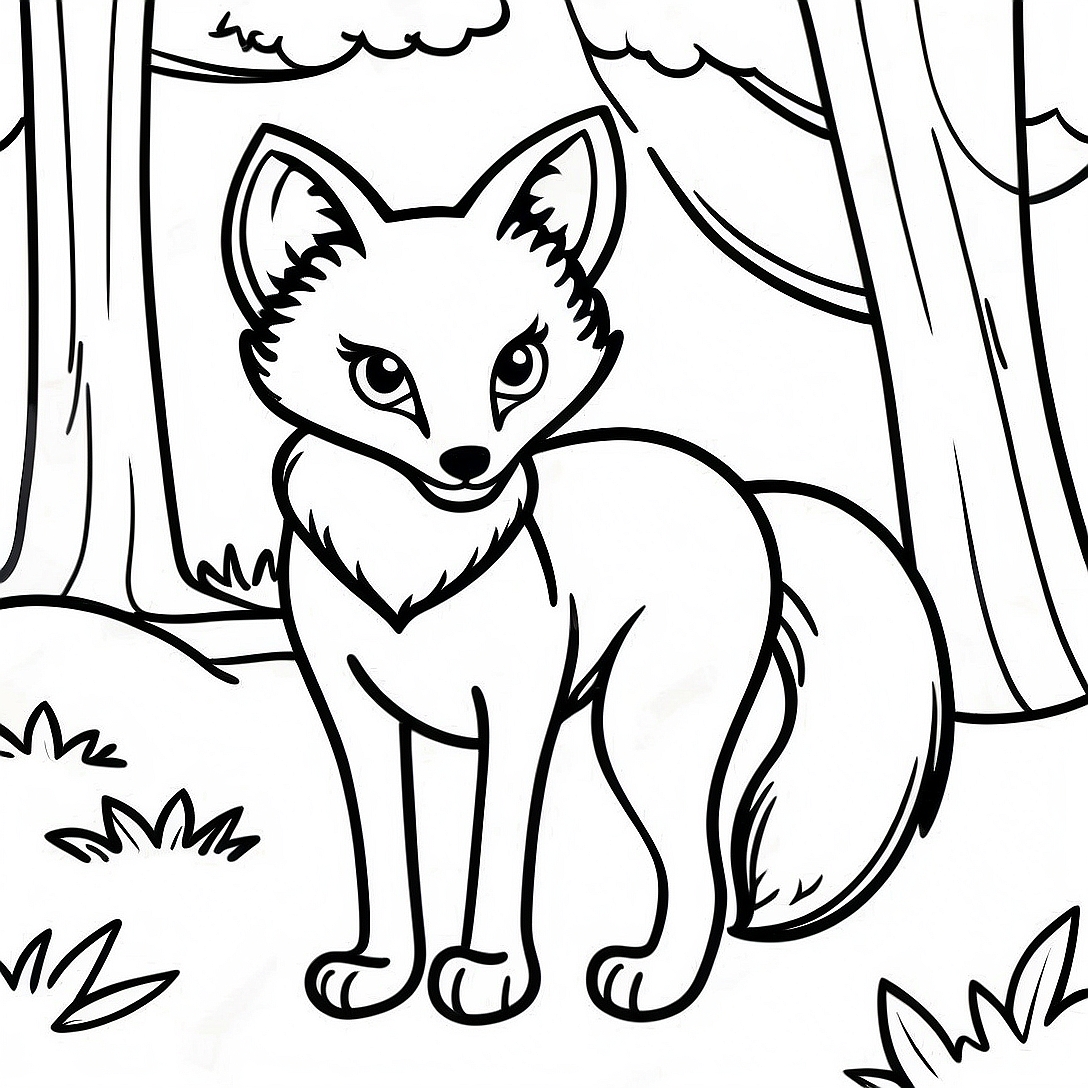 Realistic Fox in a Forest Coloring Page | Realistic Fox coloring page