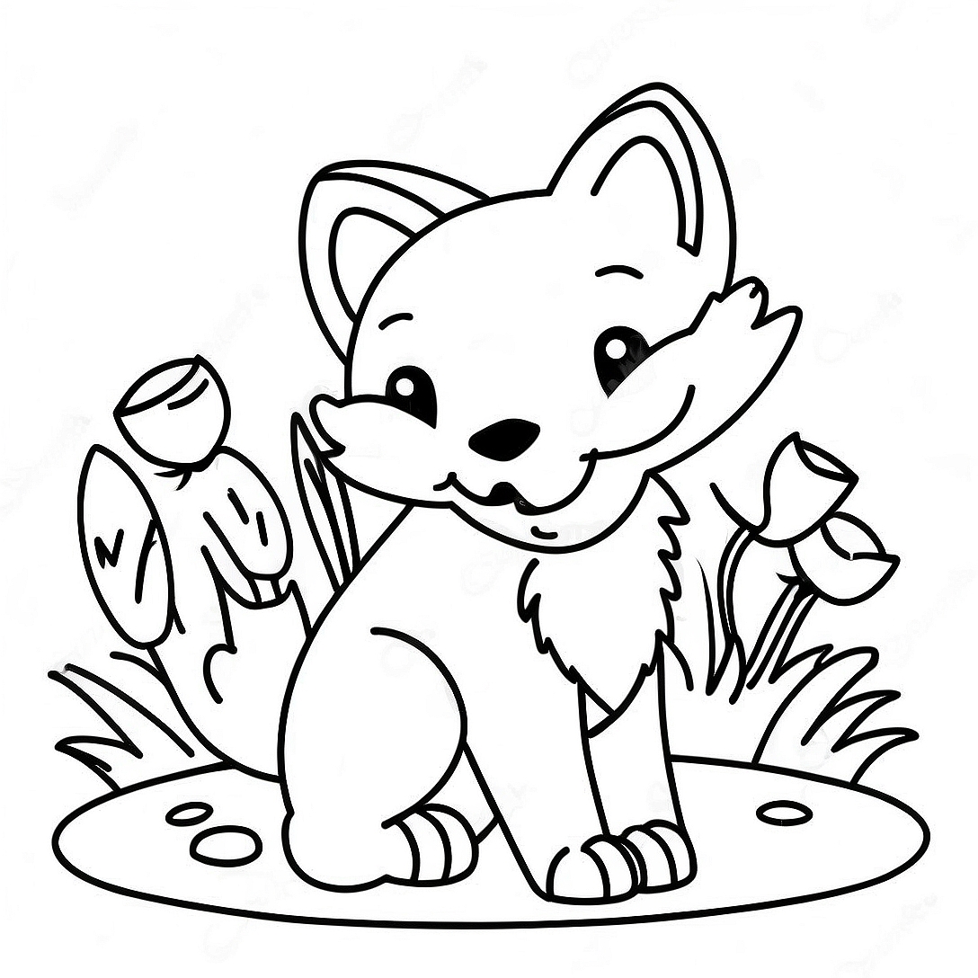 Playful Fox with Flowers Coloring Page | Realistic Fox coloring page
