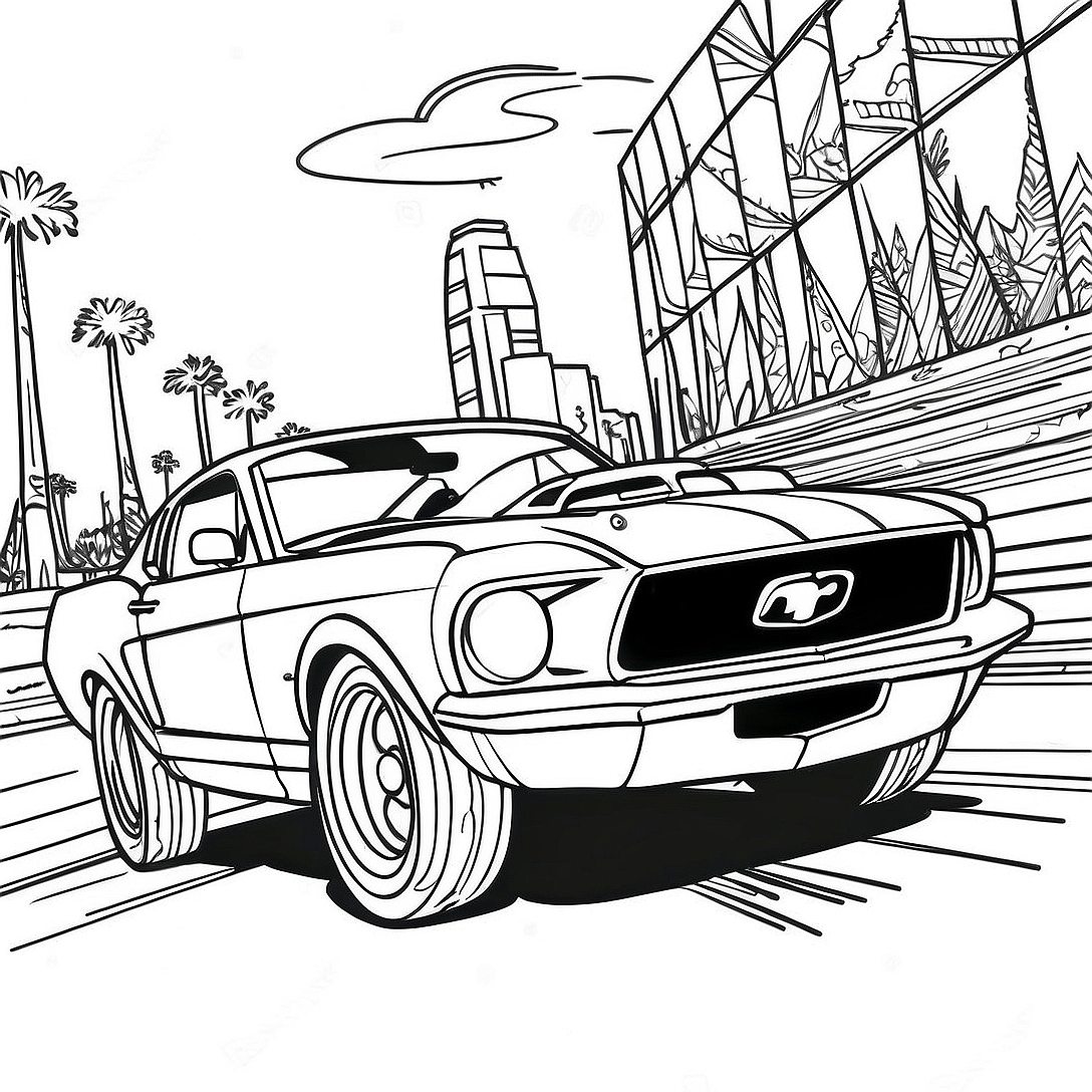 Ford Mustang Racing in Action Coloring Page | Ford Mustang coloring page