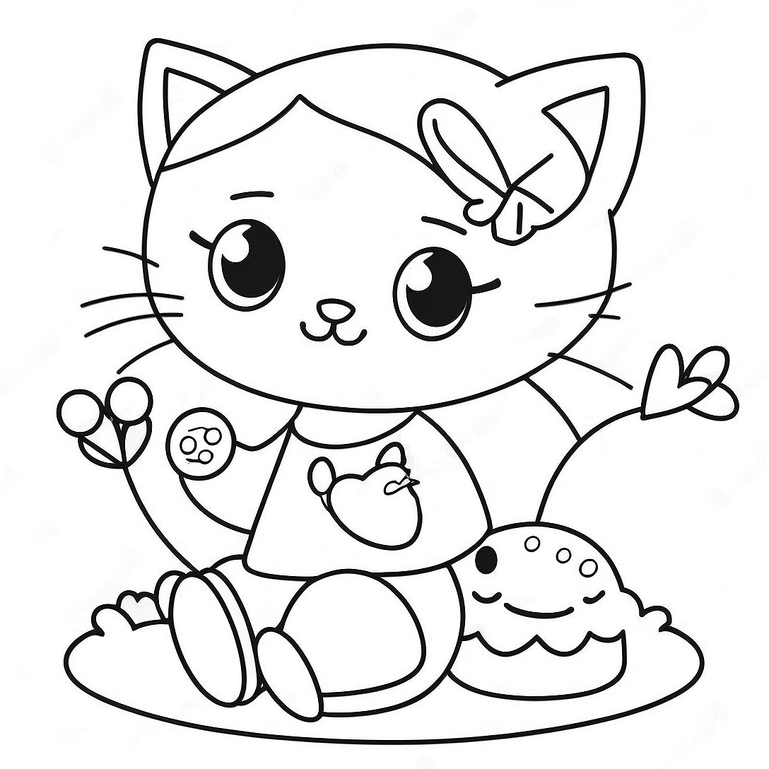 Kawaii Girl with Cute Cat Coloring Page | Kawaii Girl coloring page