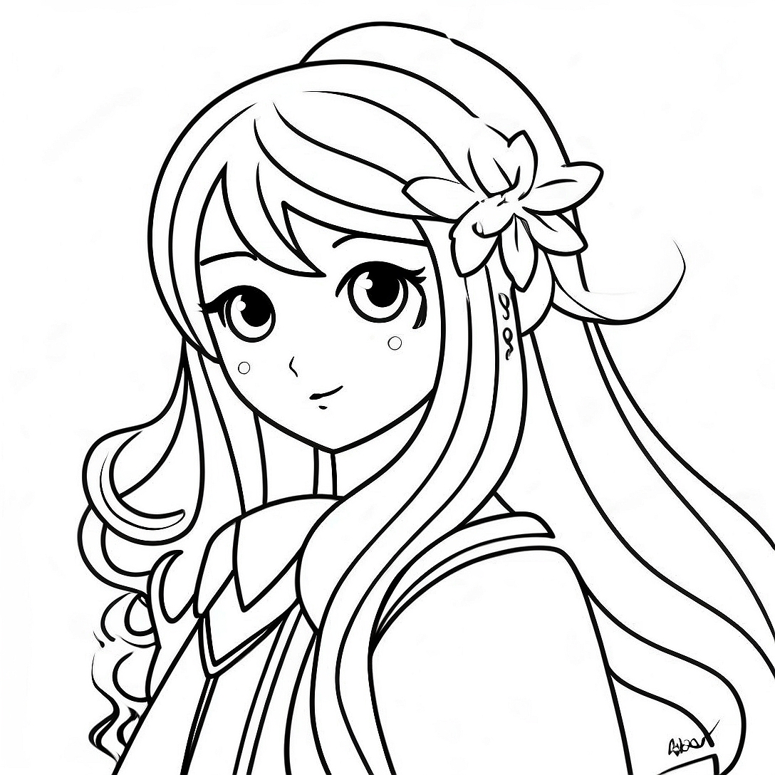 Long Hair Anime Girl with Magical Powers Coloring Page | Long Hair Anime Girl coloring page