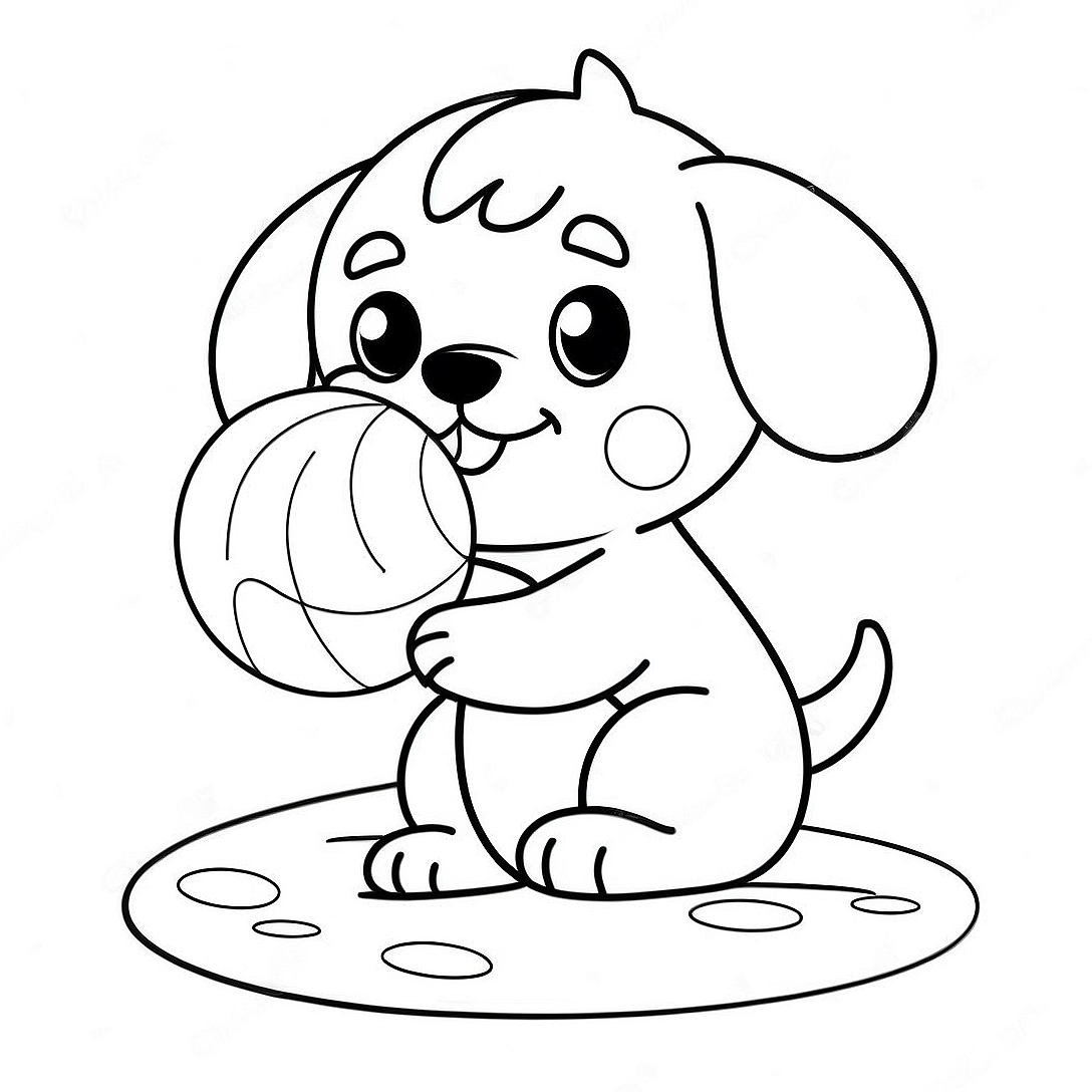 Cute Puppy Playing with a Ball Coloring Page | Realistic Puppy coloring page