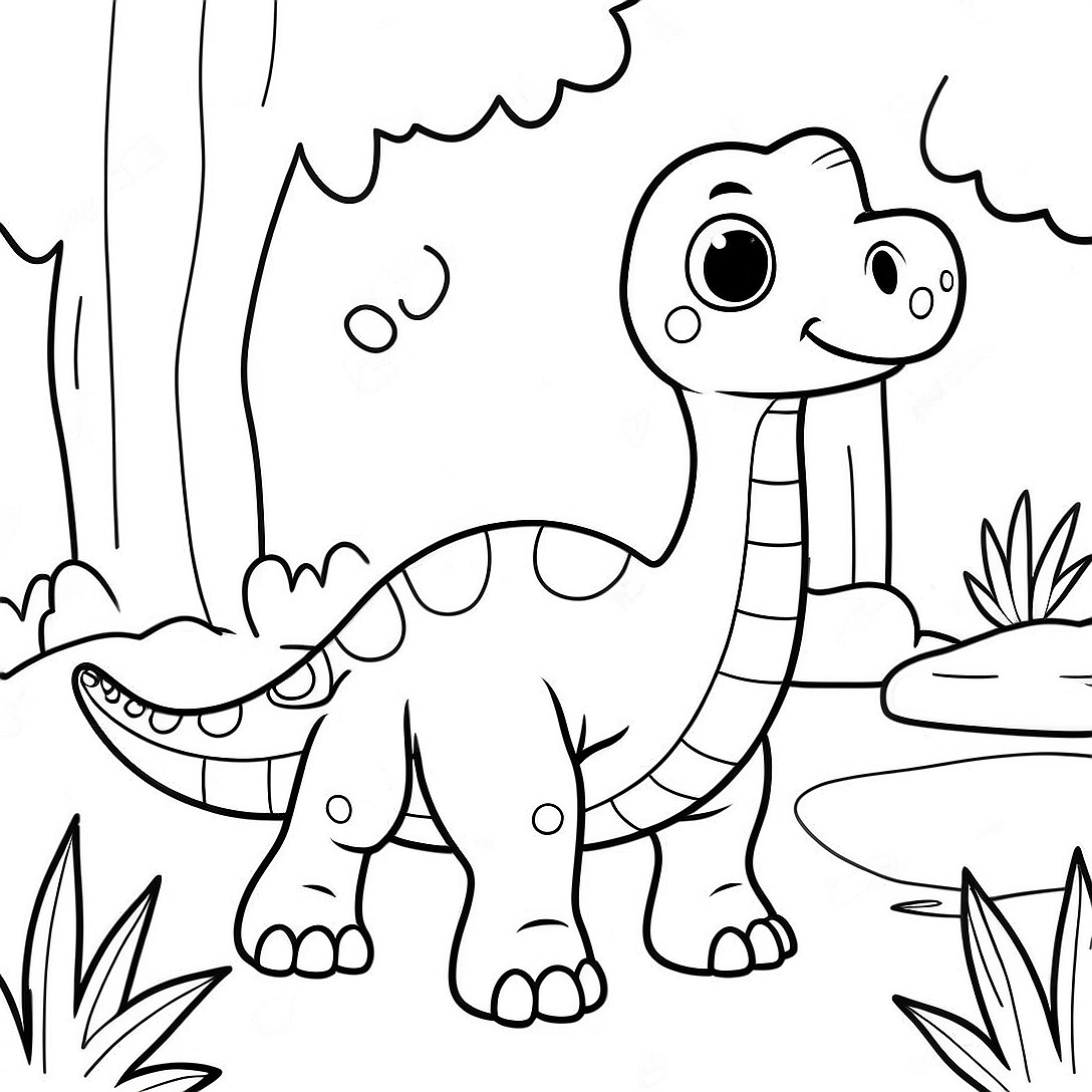 Cute Brontosaurus in a Forest Coloring Page | Brontosaurus coloring page