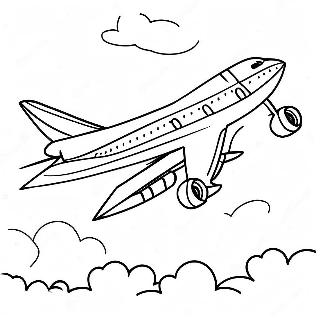 747 Airplane Flying High Coloring Page | 747 Airplane coloring page