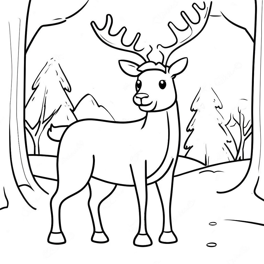 Realistic Reindeer in a Winter Wonderland Coloring Page | Realistic Reindeer coloring page