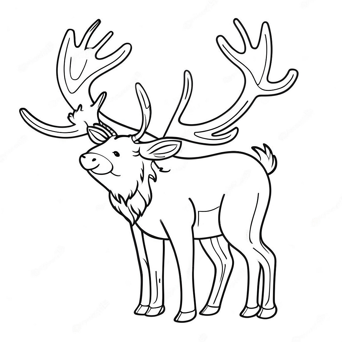Majestic Reindeer with Antlers Coloring Page | Realistic Reindeer coloring page