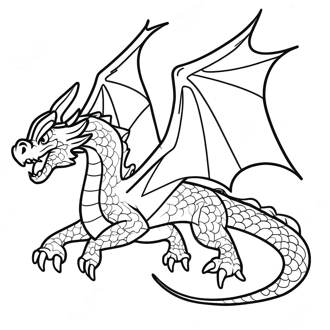 Majestic Fire Dragon Flying Coloring Page | Fire Dragon coloring page