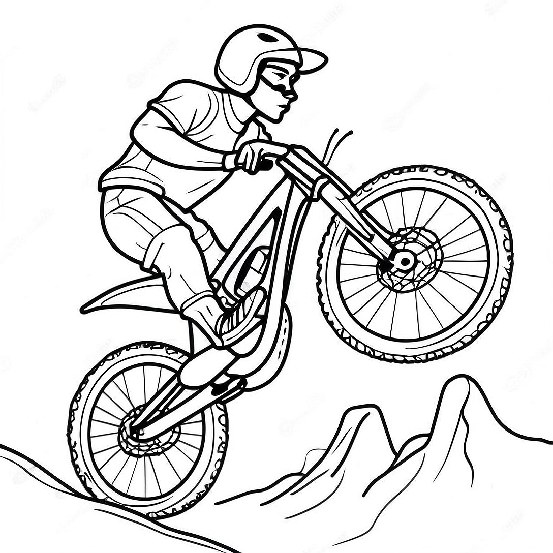 Cool Mountain Biker Jumping Coloring Page | Mountain Bike coloring page
