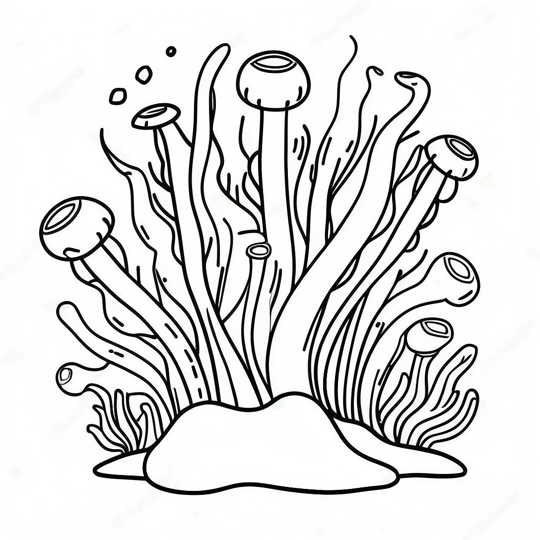 Colorful Seaweed Underwater Scene Coloring Page | Seaweed coloring page