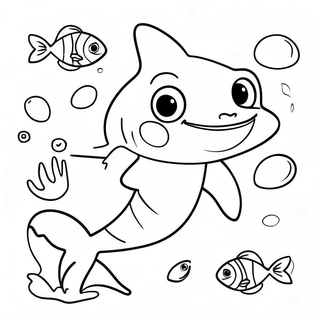 Shark Boy with Colorful Fish Coloring Page | Shark Boy coloring page