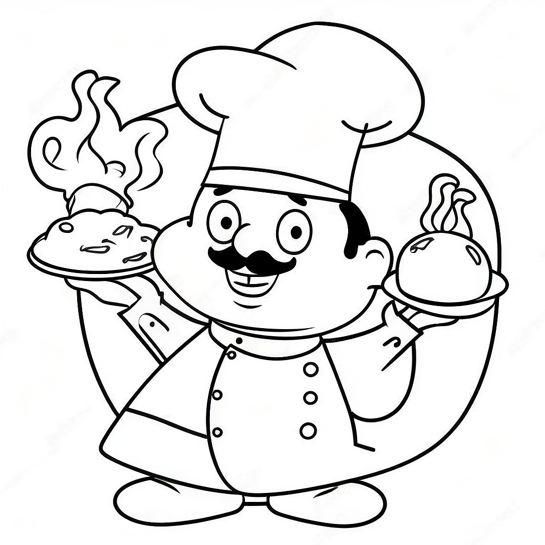 Funny Chef Cooking Coloring Page | Chef coloring page
