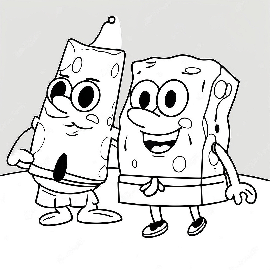 Cheerful SpongeBob and Patrick Coloring Page | SpongeBob and Friends coloring page