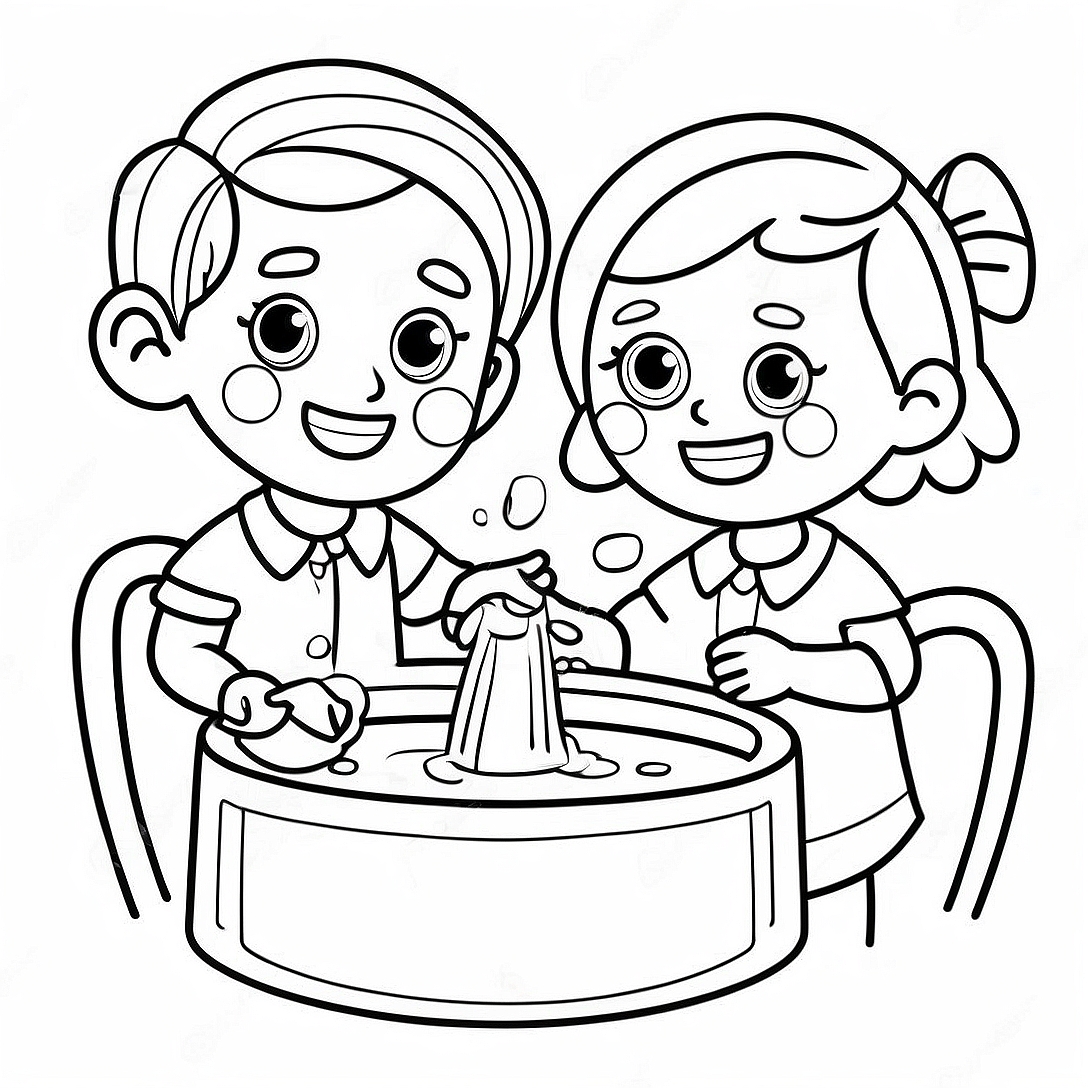Cheerful Children Handwashing Coloring Page | Handwashing coloring page