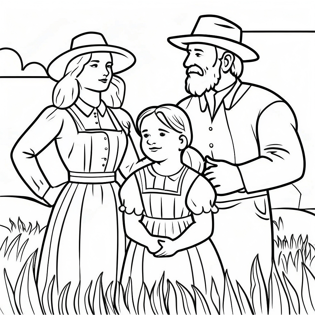 Pioneer Family in the Prairie Coloring Page | Pioneer coloring page