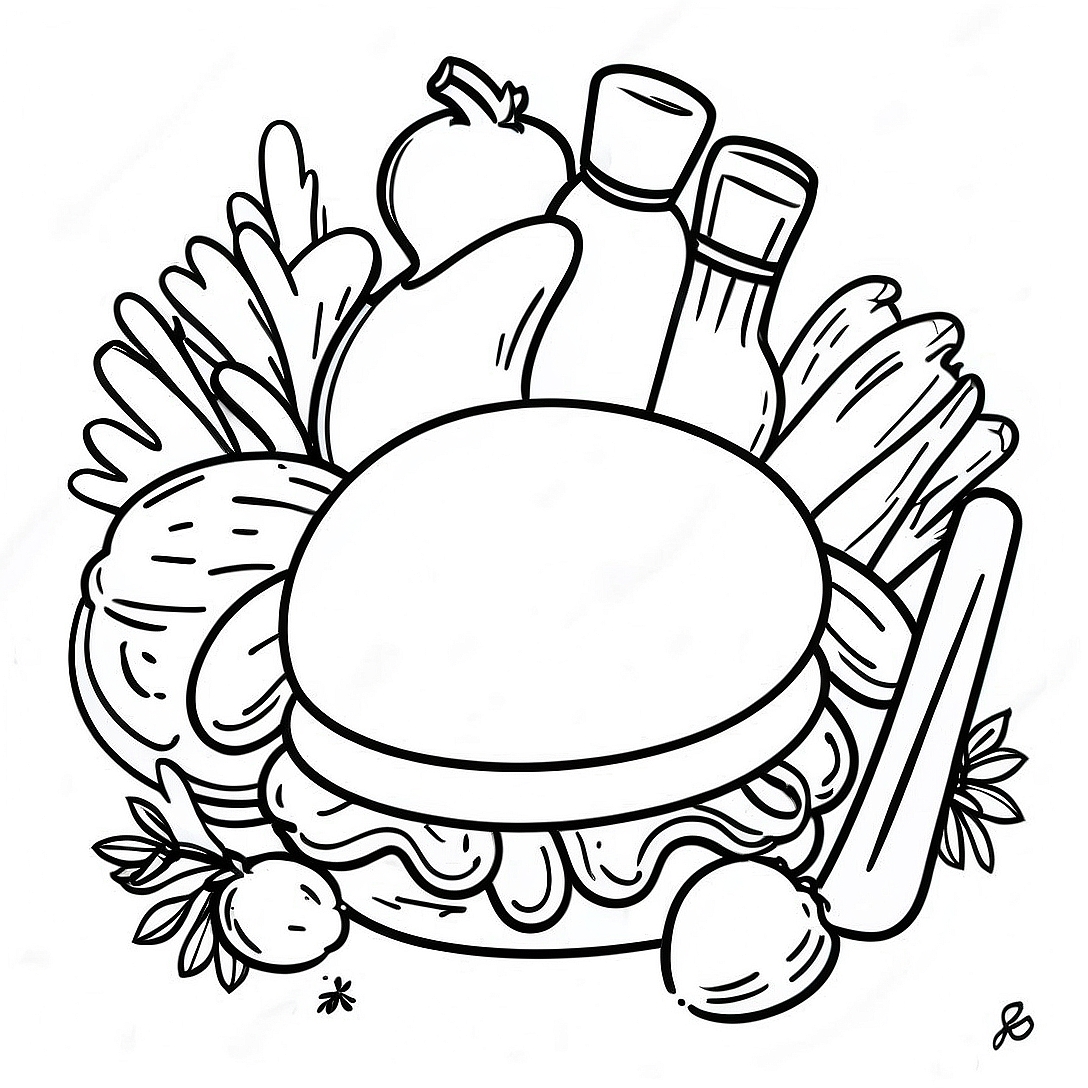 Delicious BBQ Feast Coloring Page | BBQ coloring page