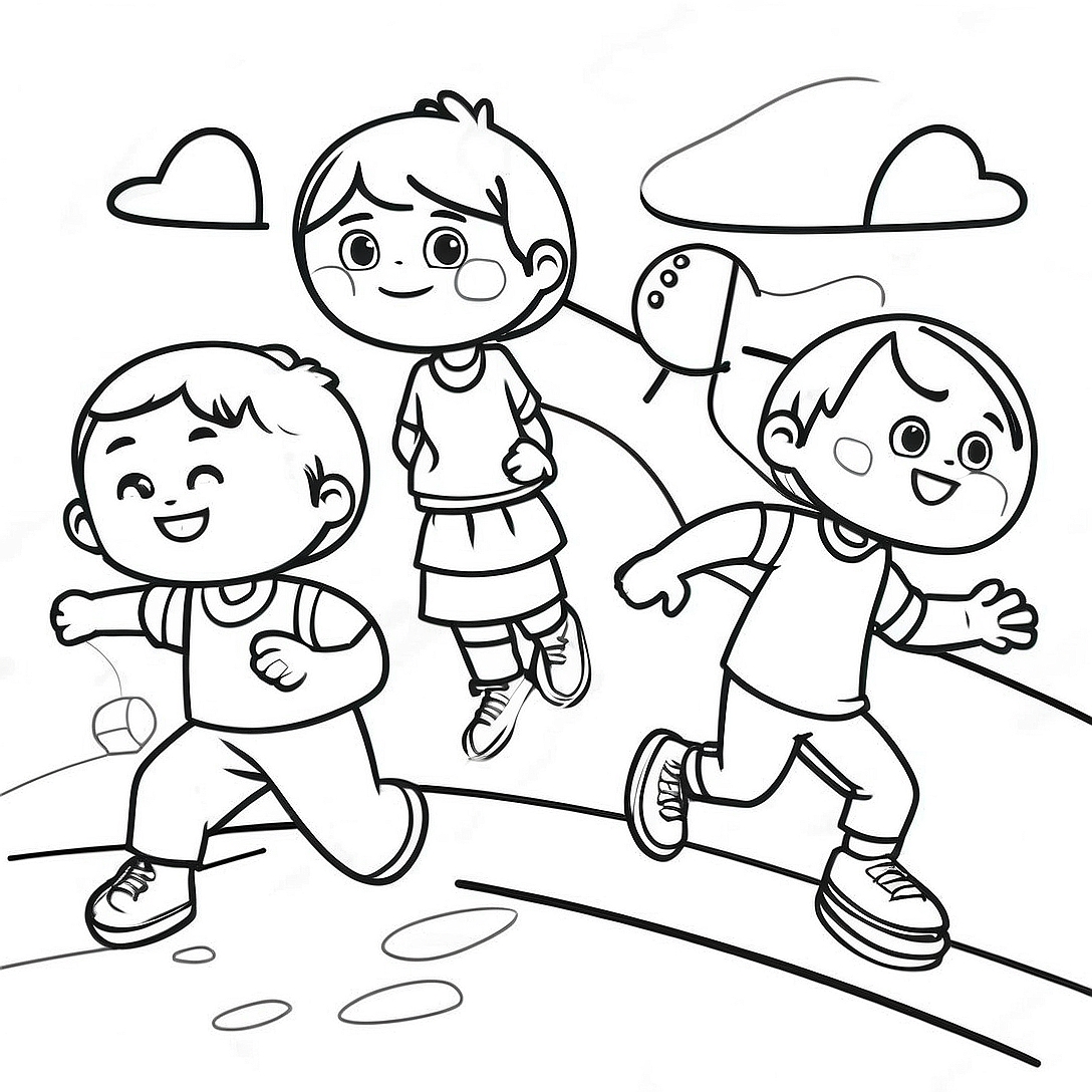 Active Kids Playing Sports Coloring Page | PE coloring page