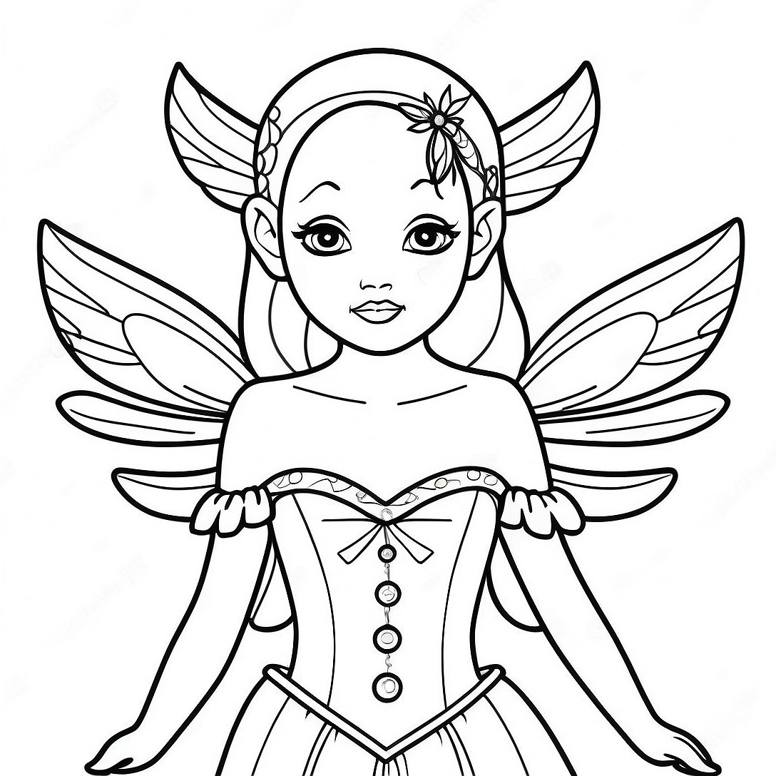 Elegant Gothic Fairy with Wings Coloring Page | Gothic Fairy Mythical Creature for Adults coloring page