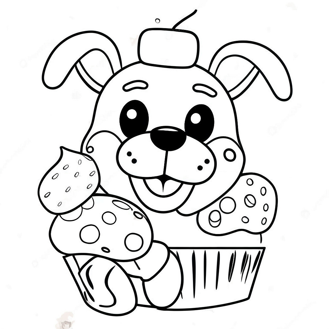 Chica FNAF with Cupcake Coloring Page | Chica FNAF coloring page